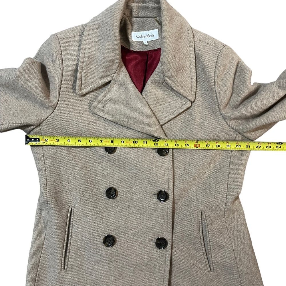 Calvin Klein Women's Double Breasted Peacoat Tan Wool Blend Size 14 - Picture 8 of 9